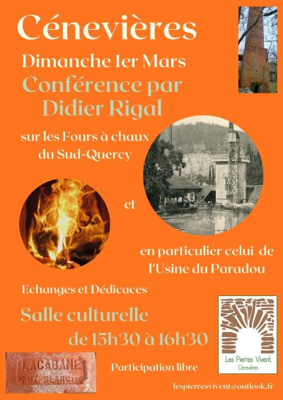 Conférence : " Les fours à ciments et chaux du Quercy et de Cénevières"