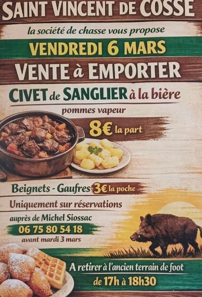 Vente à Emporter : Civet de Sanglier à la Bière