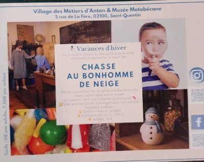 La chasse aux bonhommes de neige au Village des Métiers d'Antan et Musée Motobécane