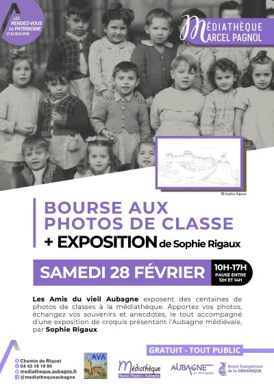 Bourse aux photos de classe et exposition d’esquisses sur l’Aubagne médiévale de Sophie Rigaux.