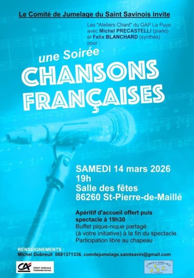 SOIRÉE CHANSONS FRANÇAISES LE 14 MARS - 19H A SAINT PIERRE DE MAILLÉ