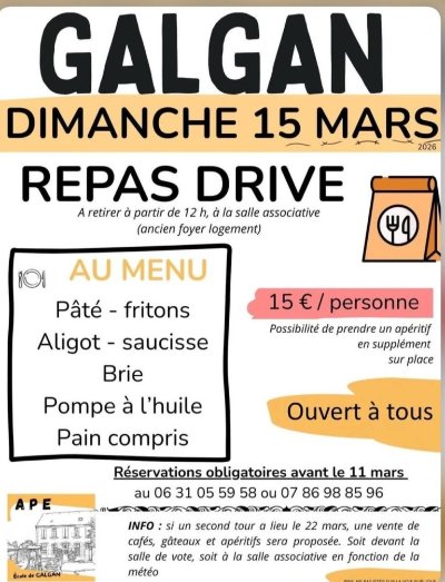 Repas drive aligot saucisse