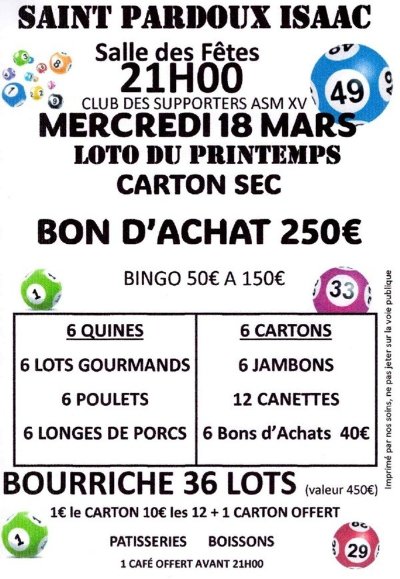 Loto du club des supporters de l'ASM XV