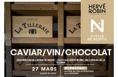 Dégustation de caviar, chocolat et de vin