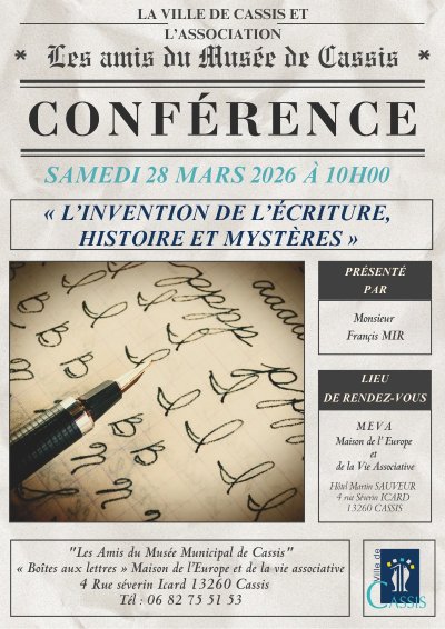 Conférence "L'invention de l'écriture, histoires et mystères" par Les amis du Musée de Cassis