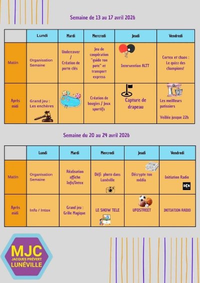 Programme Vac'ados vacances avril 2026