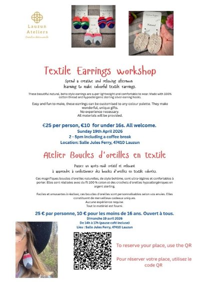 Atelier -Boucles d'oreilles en textile