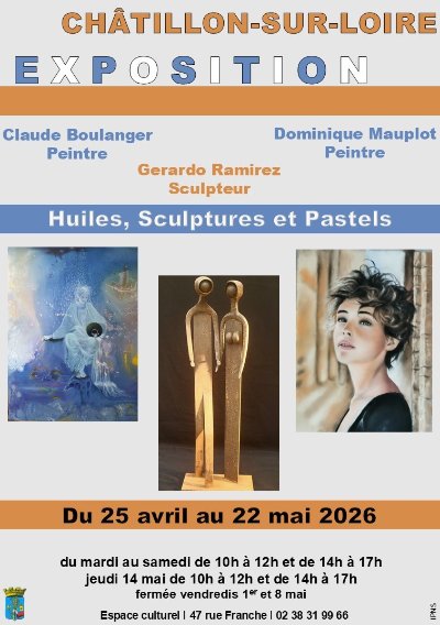 Exposition d'huiles pastels et sculptures : Claude Boulanger, Dominique Mauplot er Gary Ramirez