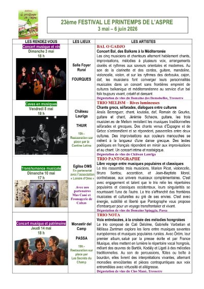23ÈME FESTIVAL LE PRINTEMPS DE L'ASPRE : "TRIO MELISM - RIVES LUMINEUSES"