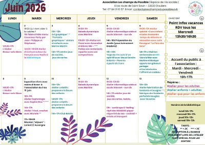 Programme des mois de juin "Les champs des possibles"