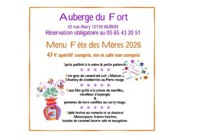 Menu de la fête des mères à l'Auberge du Fort