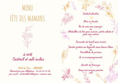 Menu de la fête des mères à l'Hôtel du Parc