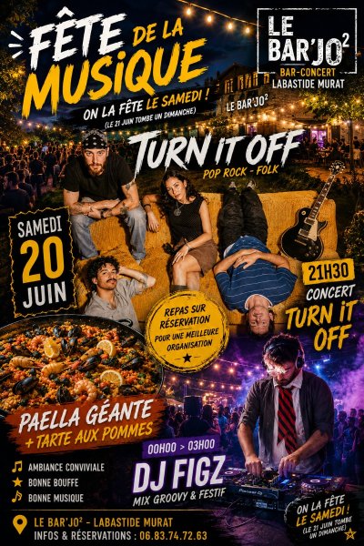 Soirée Paëlla Géante avec concert et DJ, à l'occasion de la Fête de la Musique