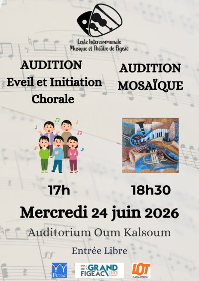 Audition éveil et initiation chorale et mosaïque à l'école de Musique de Figeac