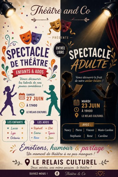 Spectacles de théâtre  par l’association Théâtre and Co "