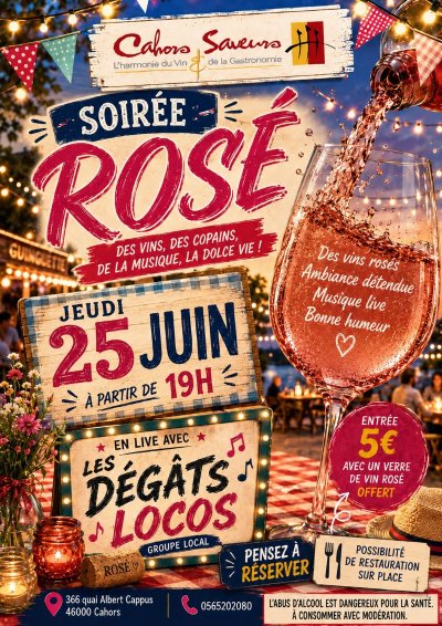 Soirée rosé et musique live chez Cahors Saveurs
