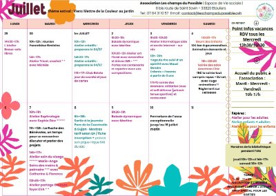 Programme des mois de juillet/août/septembre "Les champs des possibles"
