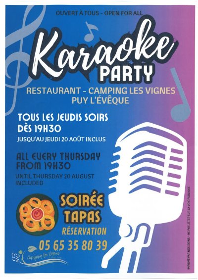 Soirée tapas et karaoké au camping les Vignes