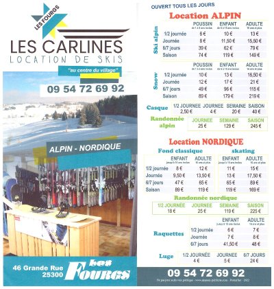 Location de matériel de ski - Les Carlines